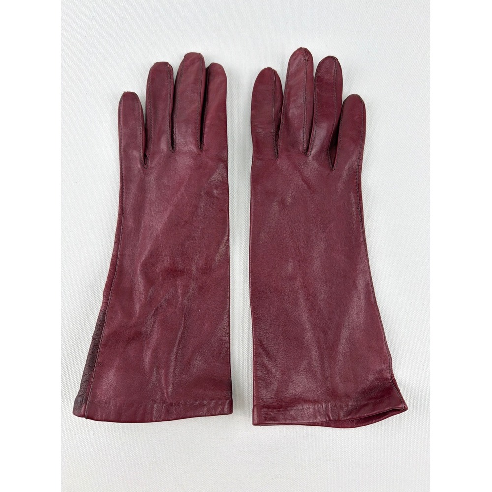 Aris Leather Gloves Women 6.5 Burgundy Silk Lined Vintage Dark Academia